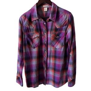LEVI’S Western Shirt Plaid Pearl Snap Pockets Sz L